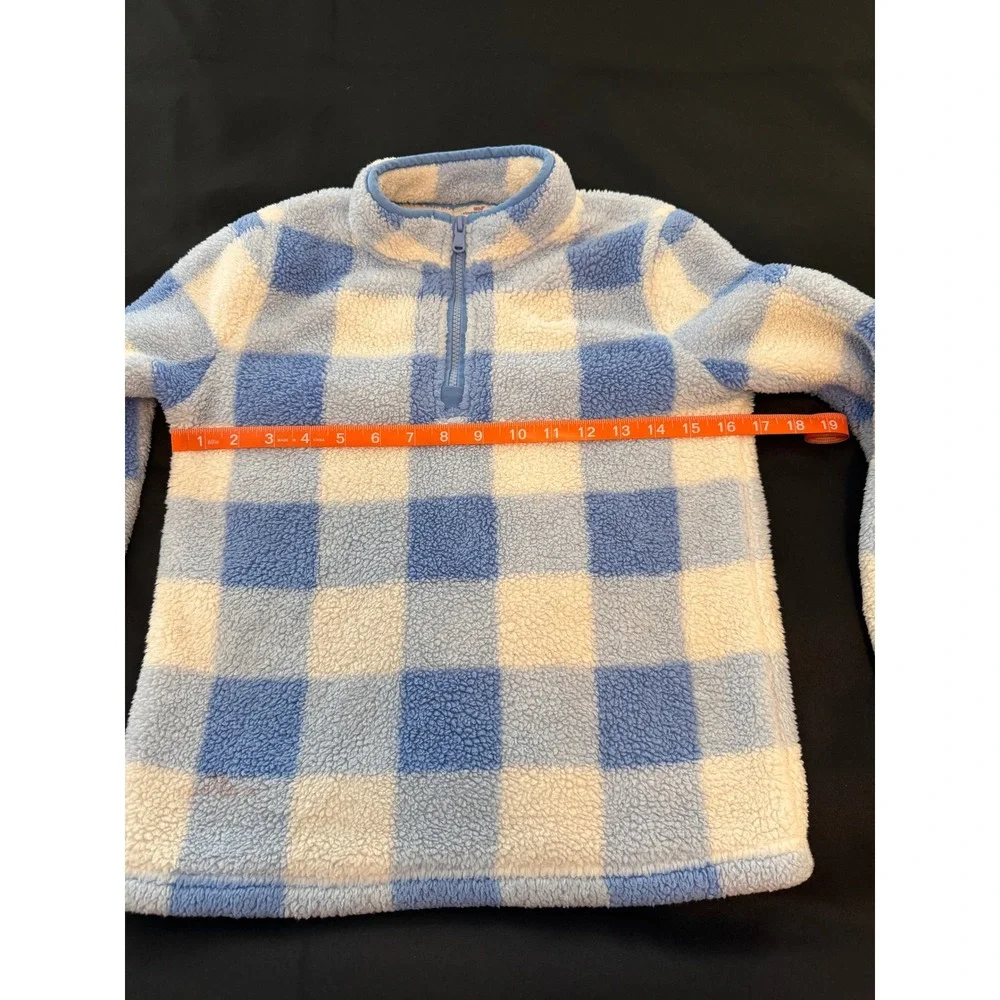 Vineyard Vines Boys Blue Buffalo Check Sherpa Fleece Quarter Zip  Med 10-12